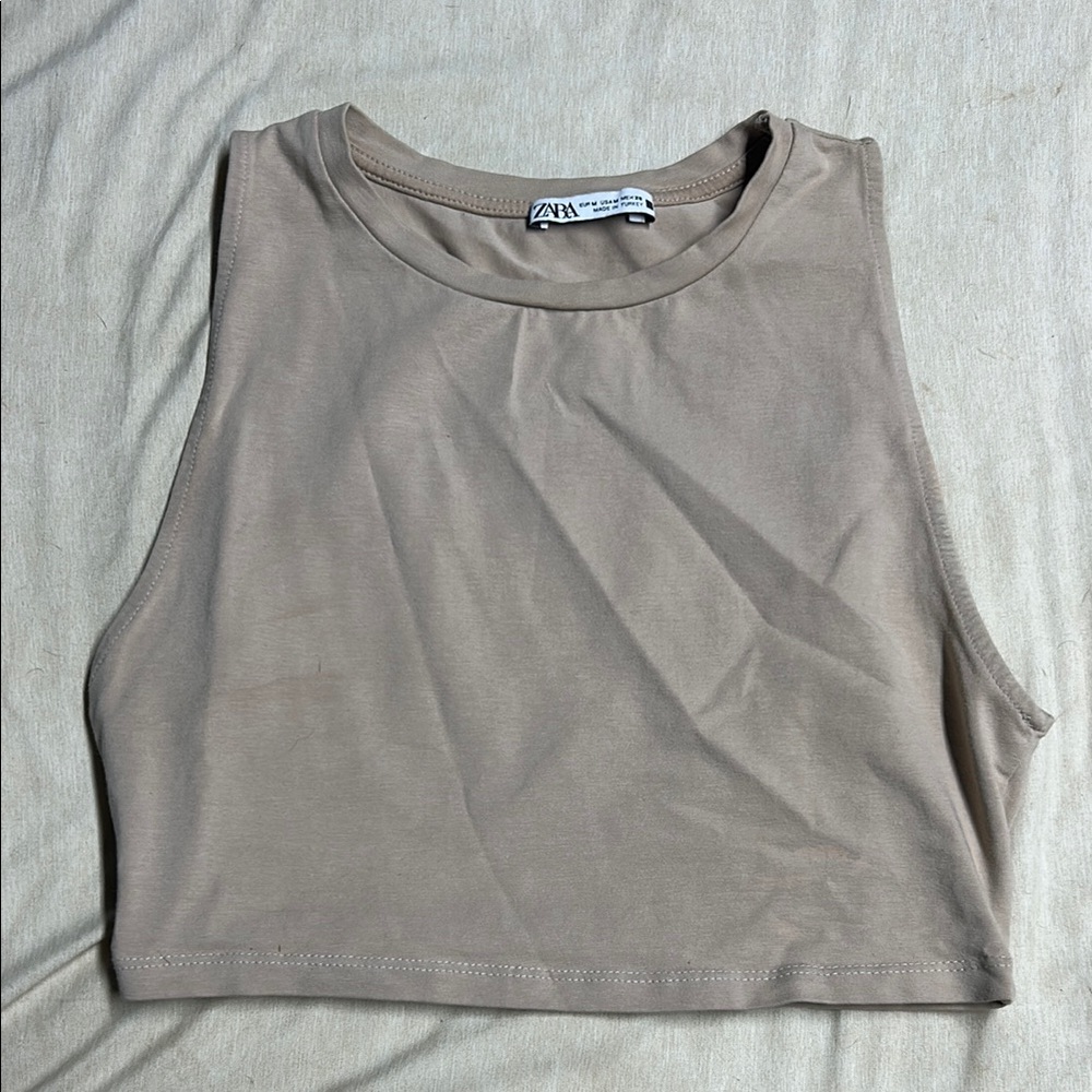 Zara Tan Sleeveless Crop Tank Top